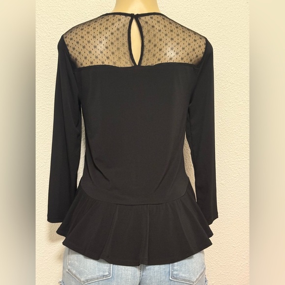 BCBGeneration Black Sheer Lace Peplum Blouse - Picture 2 of 4